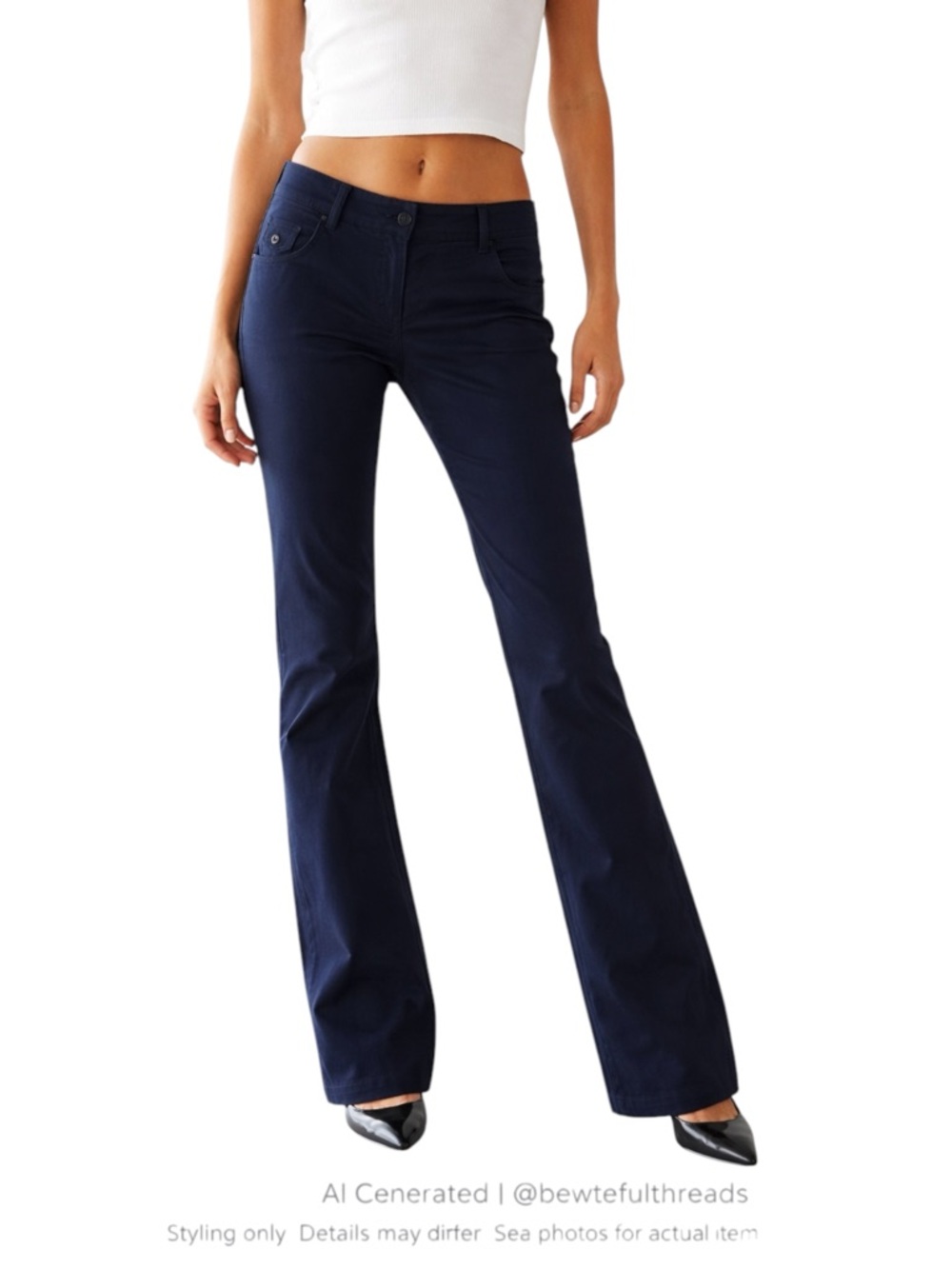 Y2K Navy Low Rise Bootcut Pants Italian Minimalist Stretch 6